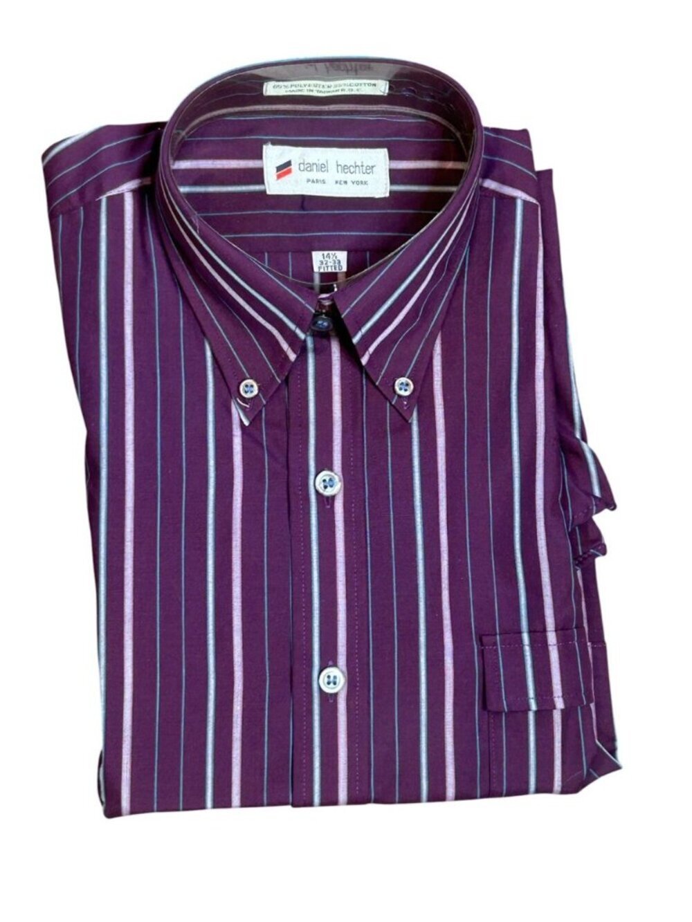 Men's Vintage 80s Daniel Hechter Purple Striped Fitted Shirt Size 14.5 32/33 NEW